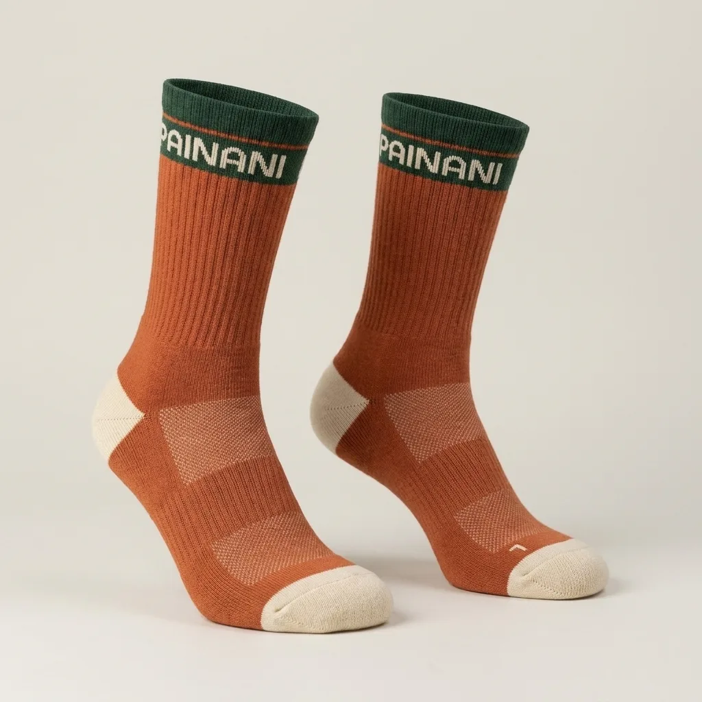 PAINANI merino crew socks in terracotta and cream, pair
